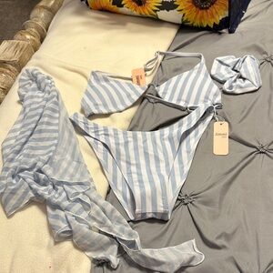 Jimmi Blue and White Striped Bikini Set